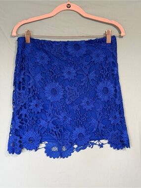 Forever 21 Womens Lace Floral Fairy Mini Skirt Size M Royal Blue Lined Zip Back